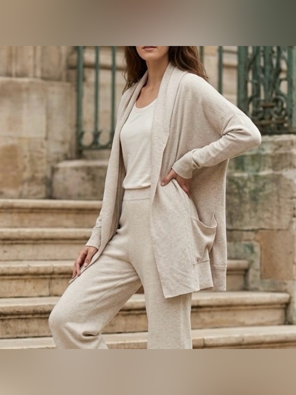 Pact organic cotton beige oversize open front cardigan size XS